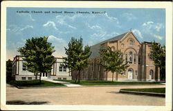 Catholic Church and School House Chanute, KS Postcard Postcard