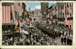 Peachtree St., looking through 5 points, Flag raising day Postcard