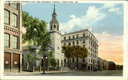 First Parish And The Masonic Temple Portland, ME Postcard Postcard