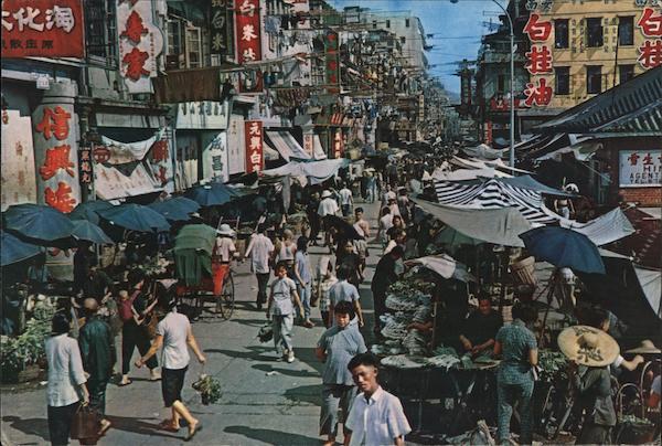 A Busy Market Street in the Heart of Kowloon, Canton Road Hong Kong