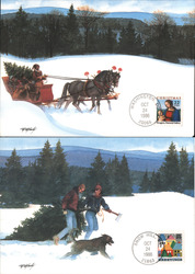 Set of 2: 22c 1986 Christmas Postcard