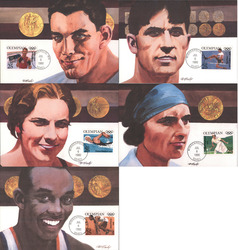 Set of 5: 1990 Olympians Series Postcard