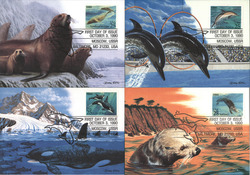 Set of 4: USA-USSR Joint Issue Sea Animals Series Postcard