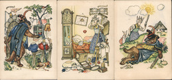 Set of 3: Germany Fairy Tale Wolf & Goats Postcard