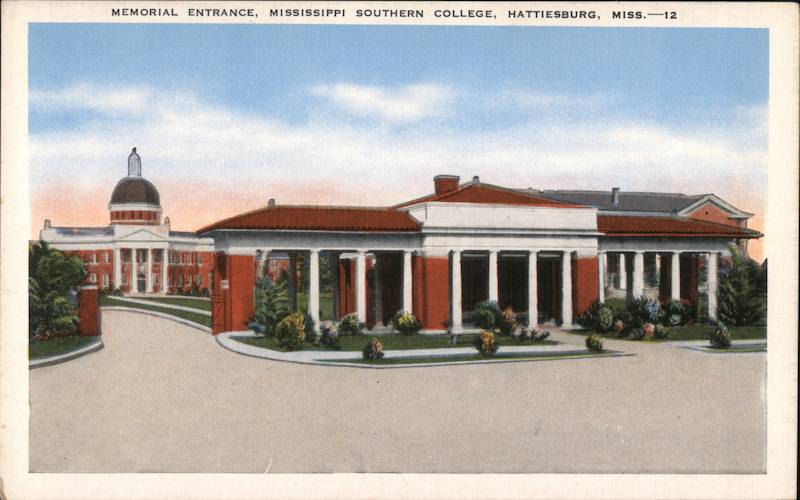 Memorial Entrance, Mississippi Southern College Hattiesburg