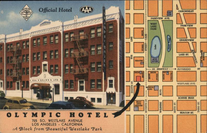 Olympic Hotel and map Los Angeles California