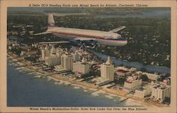 A Delta DC-6 Heading North over Miami Beach for Atlanta, Cincinnati, Chicago Postcard
