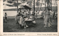 Picnic at Woods Lake Campground Pioneer Camps Bridgton, ME Postcard Postcard Postcard