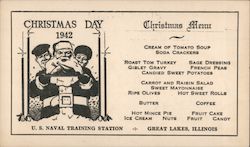 Illustrated Santa Presenting Turkey Roast with Sailors Postcard