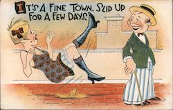 It's a Fine Town. Slip Up for a Few Days - Flapper woman slipping and falling Postcard