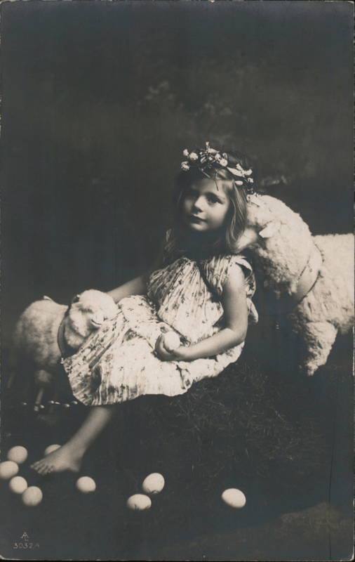 Studio Photo, Easter Girl with Lambs With Children