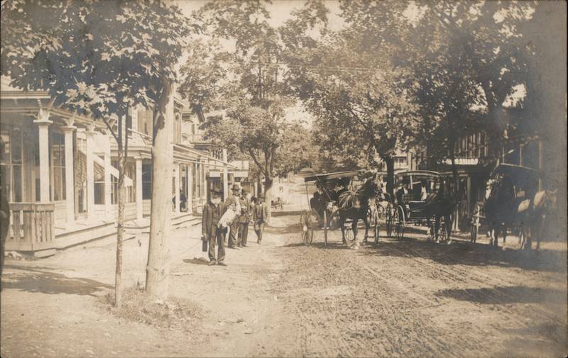 Men and Horse Drawn Carriages on a Town Road Monroe New York