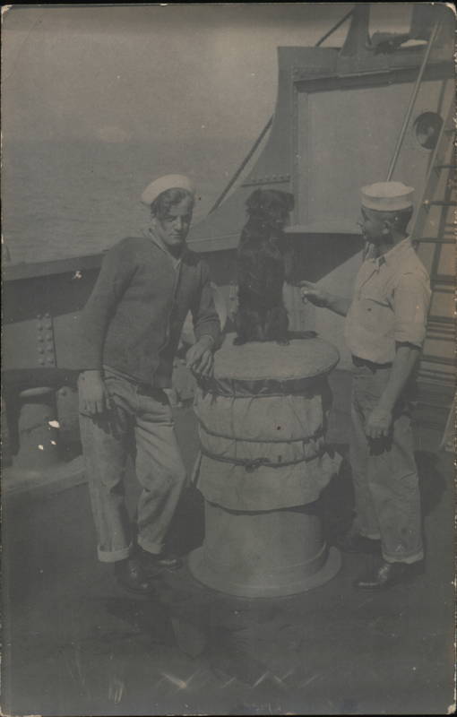 Two Sailors and a Dog on a Boat Navy