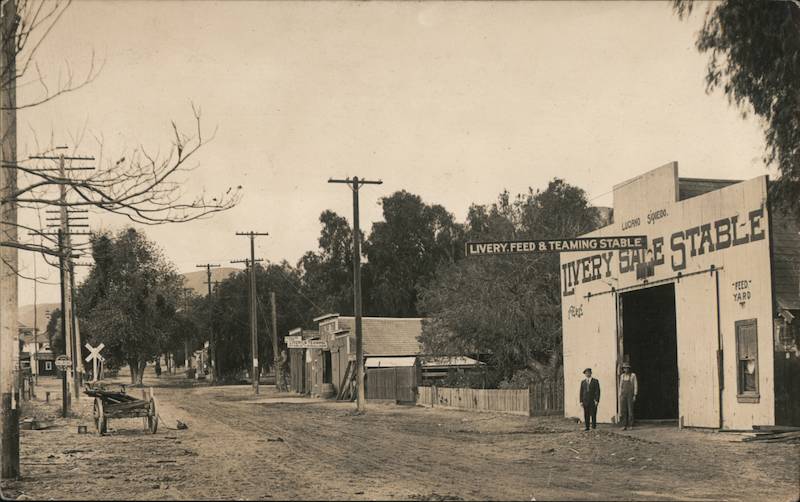 Livery Stables & Shops, Dirt Street Scene Piru California