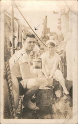 Sailors Washing on Deck Postcard