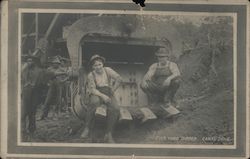 Men on Heavy Machinery - Five Yard Dipper Canal Zone Postcard