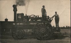 Men Standing on Steam Tractor Postcard