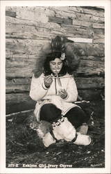 Eskimo Girl and Ivory Carver Alaska Native Americana Robinson Postcard Postcard Postcard