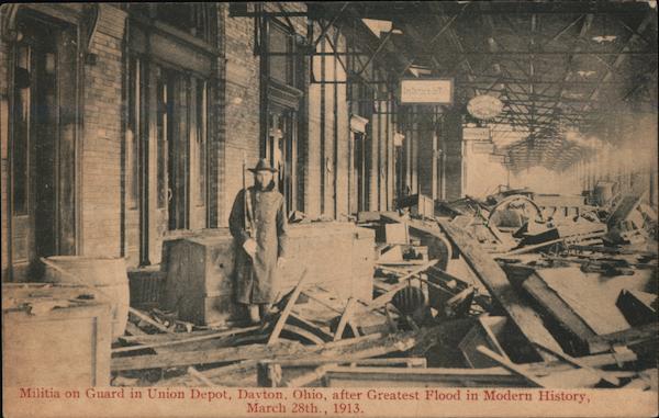Militia Guard in Union Depot after Flood March 28, 1913 Dayton Ohio