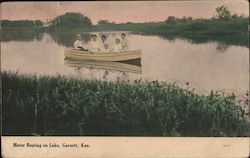 Motor Boat on Lake Garnett, KS Postcard Postcard Postcard