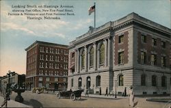 Hastings Avenue Showing Post Office, Hotel, Farrens & Neimeyer and First National Bank Postcard