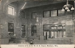 Interior, Chicago and North Western Railroad Depot Madison, WI Postcard Postcard Postcard