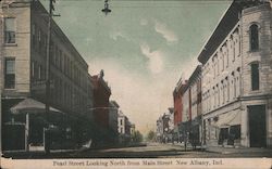 Pearl Street Looking North from Main Street in New Albany Postcard