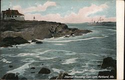 Steamer Rounding Cape Light Portland, ME Postcard Postcard Postcard