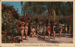 Beautiful Flowers and Beautiful Girls in Fabulous Florida Postcard