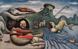 Yuko Fishing at Foot of Rock, Lindall 1975 Postcard