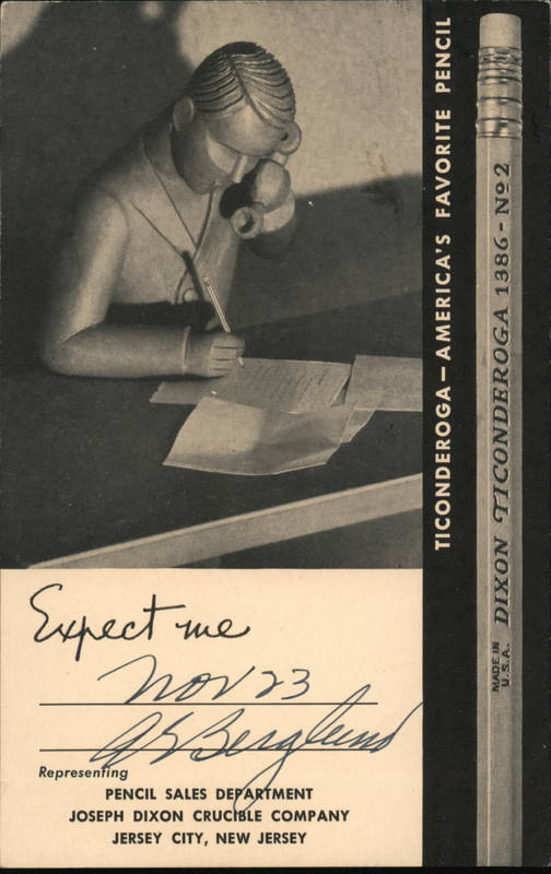 Advertising Post Card for Ticonderoga Pencils