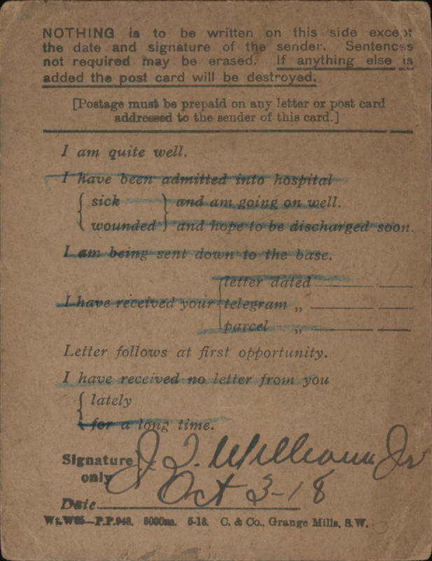 US Army Field Service Postcard World War I