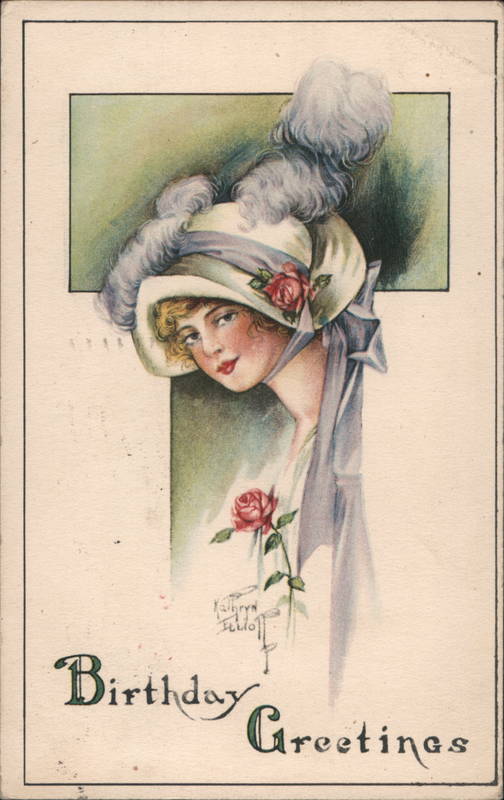 Birthday Greetings Woman with Feathered Hat