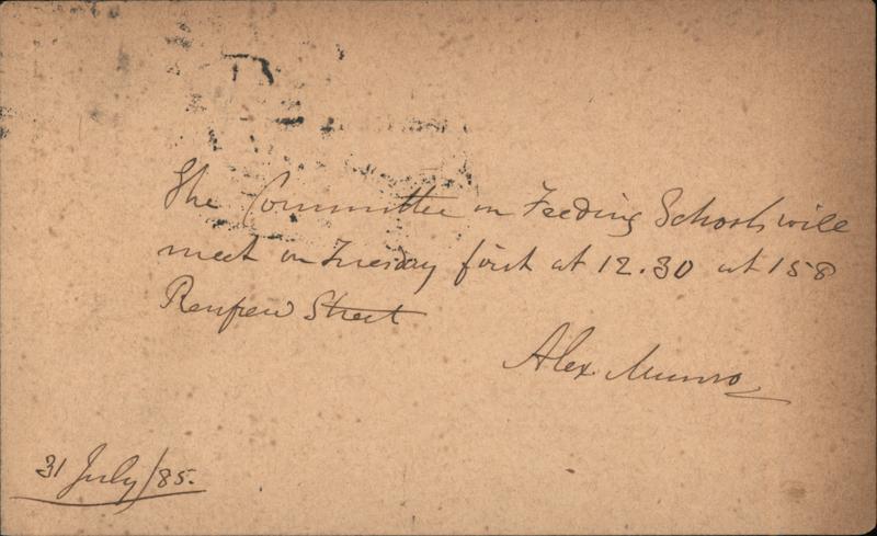 Hand Written Scheduled Notice For The Committee on Feeding Schools Scotland