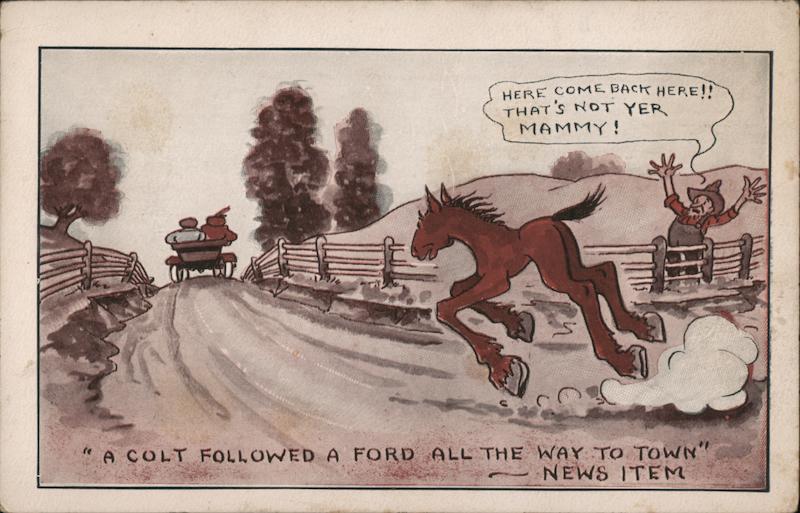 A colt followed a ford all the way to town Cars
