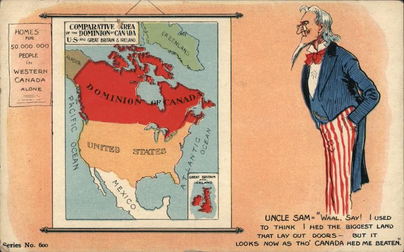 Uncle Sam Comparing Canada To US Patriotic Postcard uncle-sam-comparing-canada-to-us-patriotic-postcard