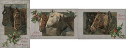 Lot of 3: Pairs of Horses Christmas Greetings Postcard