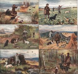 Set of 6: Hunting with Dog and Gun Postcard