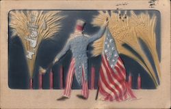 The Glorious nFourth of July Uncle Sam and Fireworks Postcard