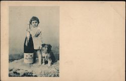 Child standing next to dog and large bottle Photographic Art H. Hildenbrand Postcard Postcard Postcard