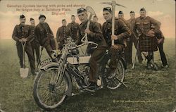 Canadian Cyclists leaving with Picks and Shovels for fatique day at Salisbury Plain, England World War I Postcard Postcard Postcard