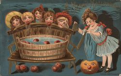 Children Bobbing for Apples Halloween Postcard Postcard Postcard