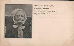Mary Ann Boicourt of Moline, Kansas Who was 104 years old. May 15, 1908 Women Postcard Postcard Postcard