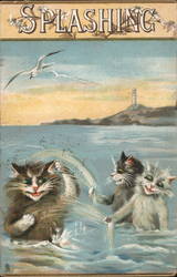 Splashing - Cats playing in Water Maurice Boulanger Postcard Postcard Postcard