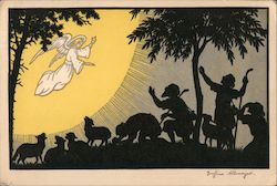 Shepherds and Sheep Bowing to an Angel Postcard
