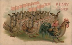 Happy Easter Bunny Chicken Army Postcard