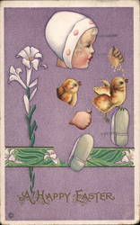 Child with Chicks Happy Easter Fade-Away Postcard