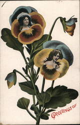 Women in Pansy Flowers Postcard