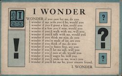 I Wonder Phrases & Sayings Postcard Postcard Postcard