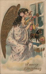 A Merry Christmas Angel with Marionette Angels Postcard Postcard Postcard